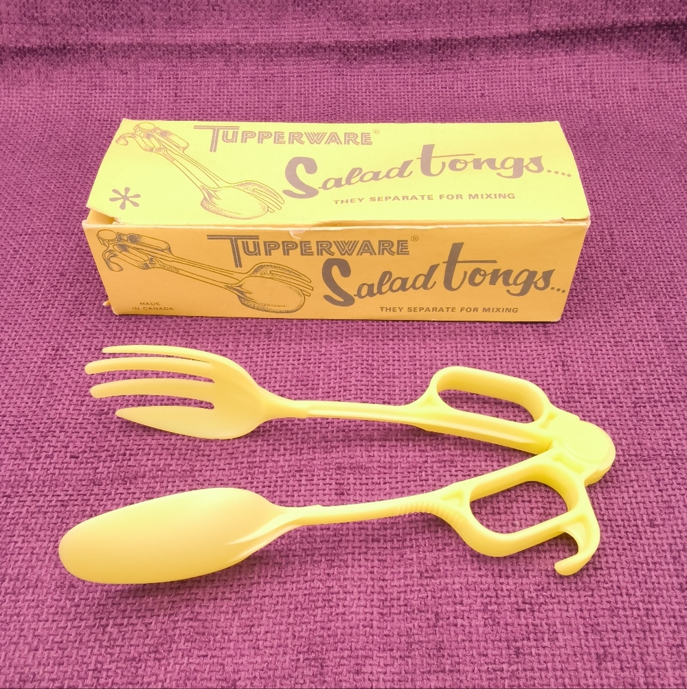 Vintage Tupperware Salad Tongs | 1950s Yellow MCM Serving Utensils